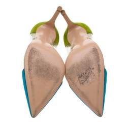 Pre Owned Gianvito Rossi Blue/Green Suede and PVC Plexi Pointed Toe Pumps Size 37