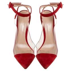 Pre Owned Gianvito Rossi Red Leather And Suede Anise Pointed Toe Ankle Strap Sandals Size 38