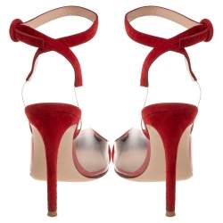 Pre Owned Gianvito Rossi Red Leather And Suede Anise Pointed Toe Ankle Strap Sandals Size 38