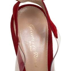 Pre Owned Gianvito Rossi Red Leather And Suede Anise Pointed Toe Ankle Strap Sandals Size 38