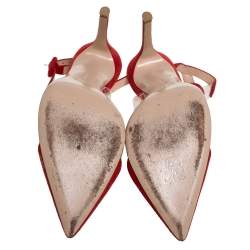 Pre Owned Gianvito Rossi Red Leather And Suede Anise Pointed Toe Ankle Strap Sandals Size 38