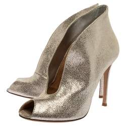 Pre Owned Gianvito Rossi Silver Foil Suede Vamp Peep Toe Booties Size 39