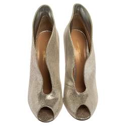 Pre Owned Gianvito Rossi Silver Foil Suede Vamp Peep Toe Booties Size 39