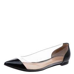 Pre Owned Gianvito Rossi Black PVC and Patent Leather Plexi Pointed Toe Ballet Flats Size 37.5