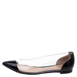 Pre Owned Gianvito Rossi Black PVC and Patent Leather Plexi Pointed Toe Ballet Flats Size 37.5