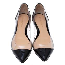 Pre Owned Gianvito Rossi Black PVC and Patent Leather Plexi Pointed Toe Ballet Flats Size 37.5