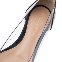 Pre Owned Gianvito Rossi Black PVC and Patent Leather Plexi Pointed Toe Ballet Flats Size 37.5