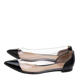 Pre Owned Gianvito Rossi Black PVC and Patent Leather Plexi Pointed Toe Ballet Flats Size 37.5