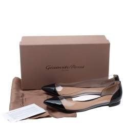 Pre Owned Gianvito Rossi Black PVC and Patent Leather Plexi Pointed Toe Ballet Flats Size 37.5