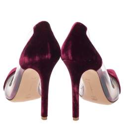 Pre Owned Gianvito Rossi Burgundy Suede And PVC Plexi Pumps Size 38.5