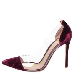 Pre Owned Gianvito Rossi Burgundy Suede And PVC Plexi Pumps Size 38.5