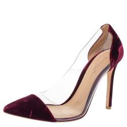 Pre Owned Gianvito Rossi Burgundy Suede And PVC Plexi Pumps Size 38.5