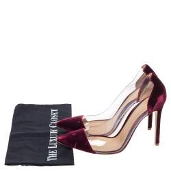 Pre Owned Gianvito Rossi Burgundy Suede And PVC Plexi Pumps Size 38.5