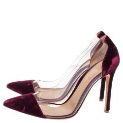 Pre Owned Gianvito Rossi Burgundy Suede And PVC Plexi Pumps Size 38.5