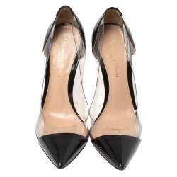 Pre Owned Gianvito Rossi Black Patent Leather And PVC Plexi Pointed Toe Pumps Size 35.5