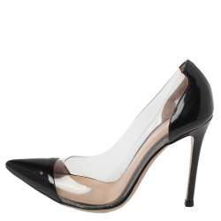 Pre Owned Gianvito Rossi Black Patent Leather And PVC Plexi Pointed Toe Pumps Size 35.5