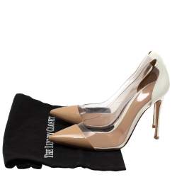 Pre Owned Gianvito Rossi White/Beige Patent Leather and PVC Plexi Pointed Toe Pumps Size 39