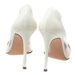 Pre Owned Gianvito Rossi White/Beige Patent Leather and PVC Plexi Pointed Toe Pumps Size 39