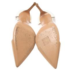Pre Owned Gianvito Rossi White/Beige Patent Leather and PVC Plexi Pointed Toe Pumps Size 39