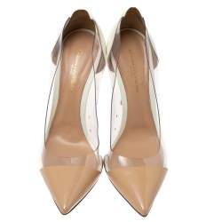 Pre Owned Gianvito Rossi White/Beige Patent Leather and PVC Plexi Pointed Toe Pumps Size 39