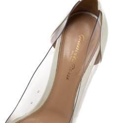 Pre Owned Gianvito Rossi White/Beige Patent Leather and PVC Plexi Pointed Toe Pumps Size 39