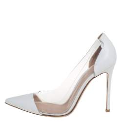 Pre Owned Gianvito Rossi White Leather and PVC Plexi Pointed Toe Pumps Size 39