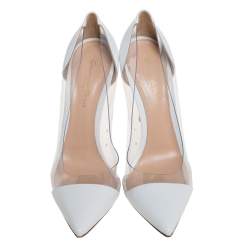 Pre Owned Gianvito Rossi White Leather and PVC Plexi Pointed Toe Pumps Size 39