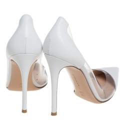 Pre Owned Gianvito Rossi White Leather and PVC Plexi Pointed Toe Pumps Size 39