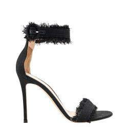 Pre Owned Gianvito Rossi Black Canvas Lola Frayed Ankle Cuff Sandals Size 37