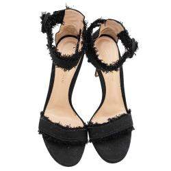 Pre Owned Gianvito Rossi Black Canvas Lola Frayed Ankle Cuff Sandals Size 37