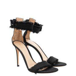 Pre Owned Gianvito Rossi Black Canvas Lola Frayed Ankle Cuff Sandals Size 37