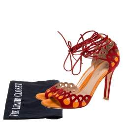Pre Owned Gianvito Rossi Red/Orange Suede Ankle Tie Sandals Size 38.5