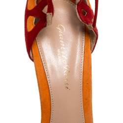 Pre Owned Gianvito Rossi Red/Orange Suede Ankle Tie Sandals Size 38.5
