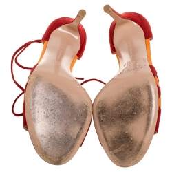 Pre Owned Gianvito Rossi Red/Orange Suede Ankle Tie Sandals Size 38.5