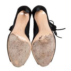 Pre Owned Gianvito Rossi Black Lace and Suede Lace Up Peep Toe Ankle Boots Size Size 37