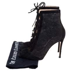 Pre Owned Gianvito Rossi Black Lace and Suede Lace Up Peep Toe Ankle Boots Size Size 37