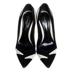 Gianvito Rossi Black/White Suede and Leather Cutout Pumps Size 36