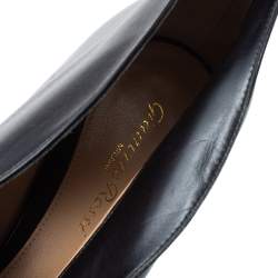 Pre Owned Gianvito Rossi Black Leather V-neck Peep Toe Ankle Booties Size 38.5