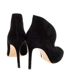 Pre Owned Gianvito Rossi Black Suede Vamp Peep Toe Booties Size 38.5