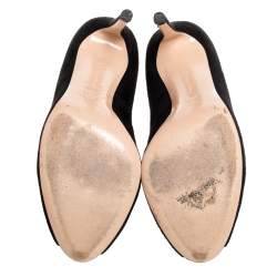 Pre Owned Gianvito Rossi Black Suede Vamp Peep Toe Booties Size 38.5