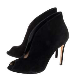 Pre Owned Gianvito Rossi Black Suede Vamp Peep Toe Booties Size 38.5