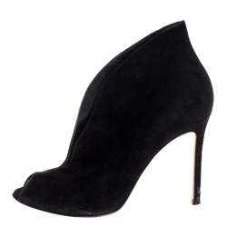 Pre Owned Gianvito Rossi Black Suede Vamp Peep Toe Booties Size 38.5