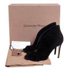 Pre Owned Gianvito Rossi Black Suede Vamp Peep Toe Booties Size 38.5