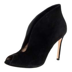 Pre Owned Gianvito Rossi Black Suede Vamp Peep Toe Booties Size 38.5