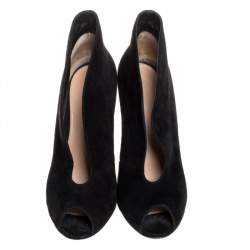 Pre Owned Gianvito Rossi Black Suede Vamp Peep Toe Booties Size 38.5