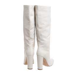 Pre Owned Gianvito Rossi White Leather Knee Block Heels Boots Size 37.5