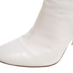 Pre Owned Gianvito Rossi White Leather Knee Block Heels Boots Size 37.5