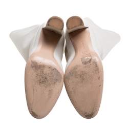 Pre Owned Gianvito Rossi White Leather Knee Block Heels Boots Size 37.5