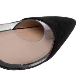 Pre Owned Gianvito Rossi Black Suede And Pvc Anise Pointed Toe Ankle Strap Sandals Size 38