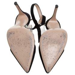 Pre Owned Gianvito Rossi Black Suede And Pvc Anise Pointed Toe Ankle Strap Sandals Size 38